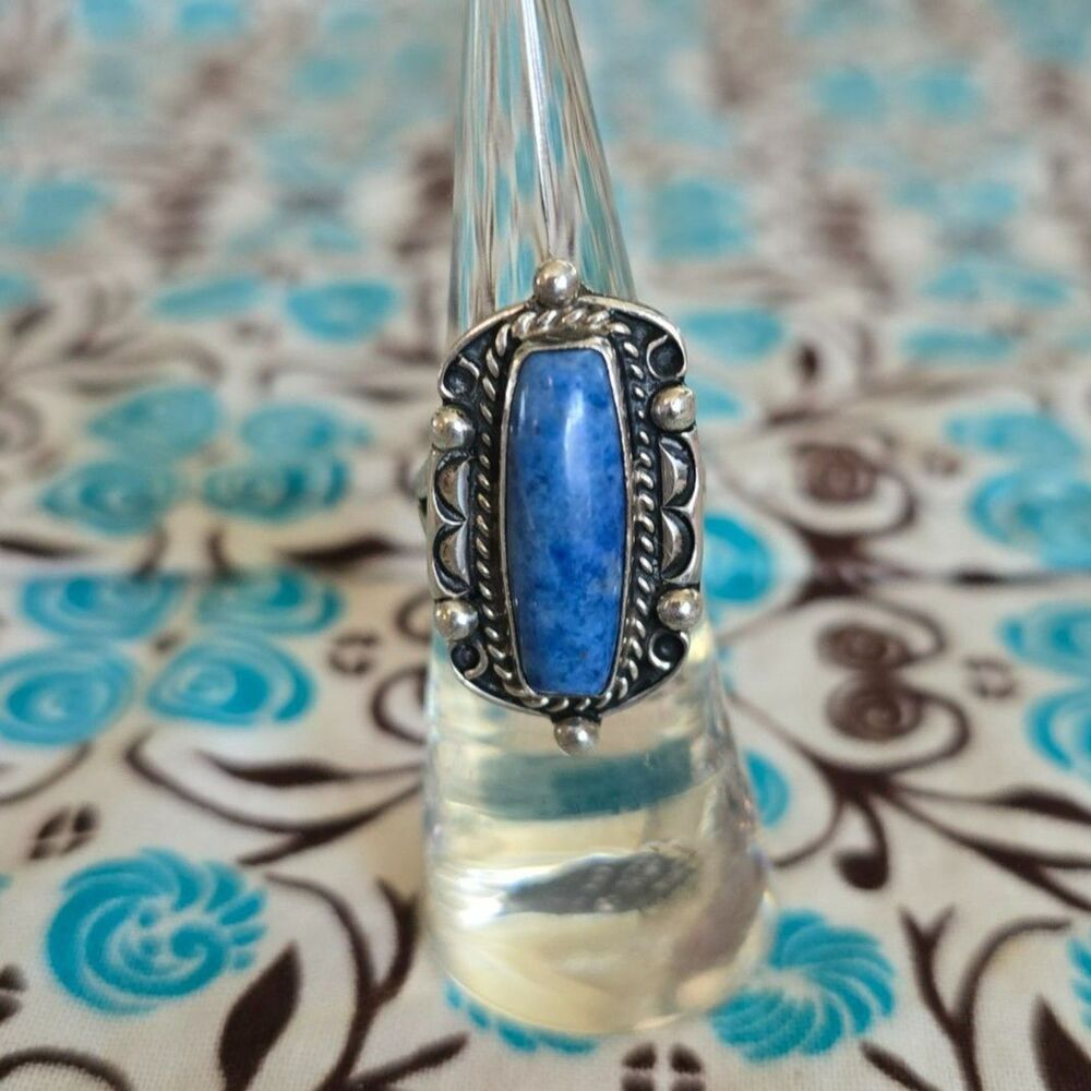 Vintage Tim Guerro Blue Lapis Sterling Silver Ring Sz 5